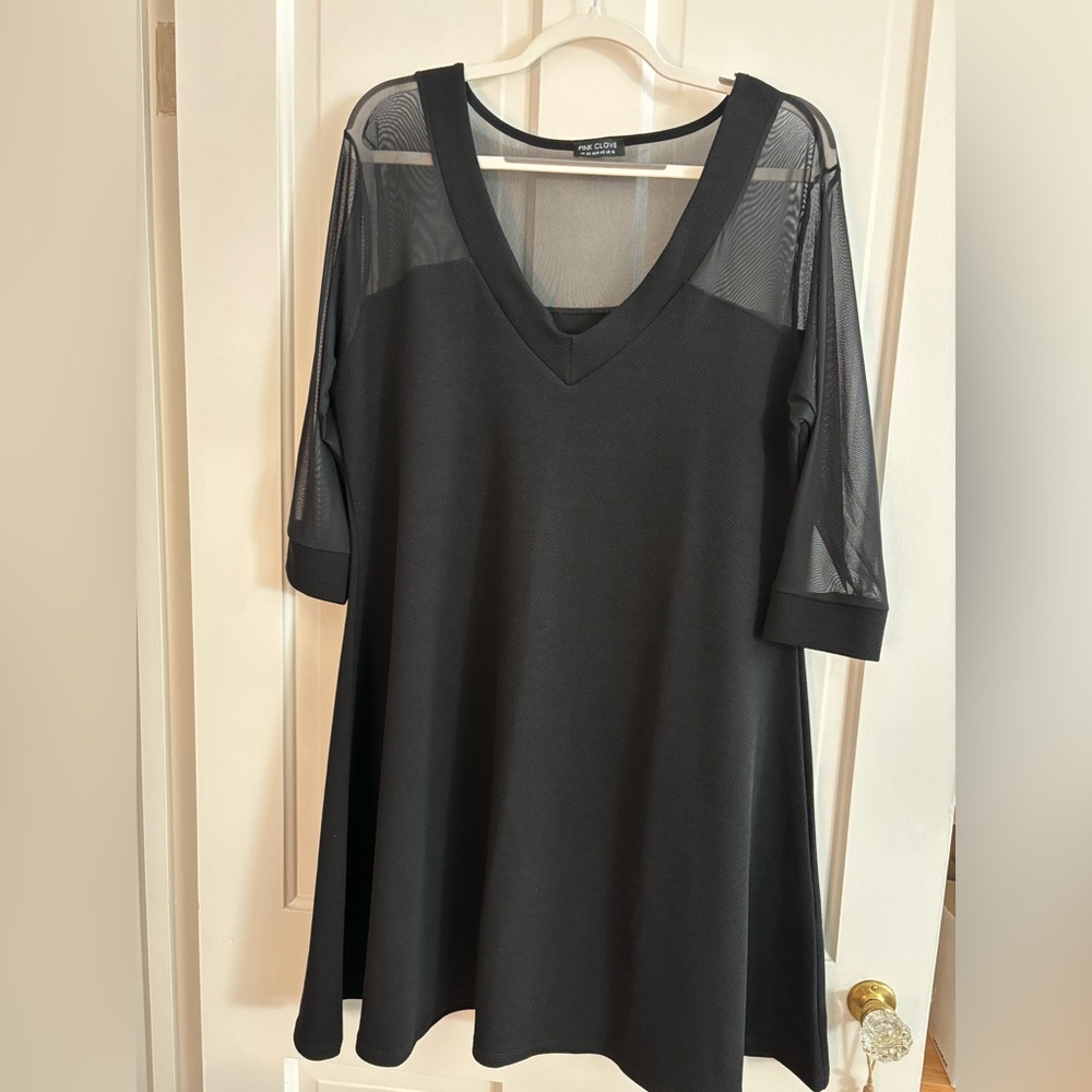 Chic Black V-Neck Dress with Sheer Sleeves